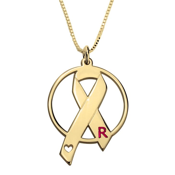Initial Circle Breast Cancer Necklace