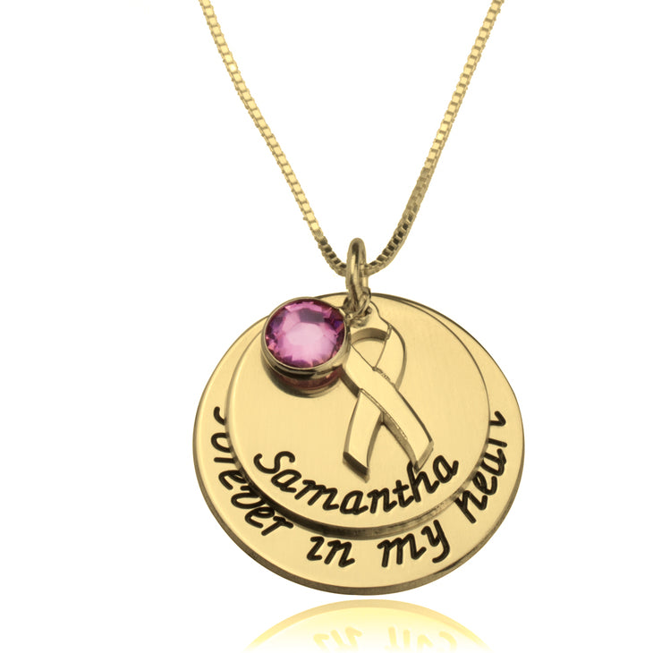 Pink Swarovski Breast Cancer Necklace with Engraved Name