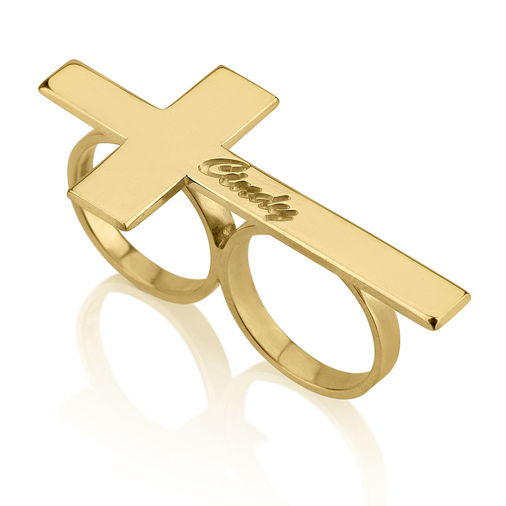 Double Finger Cross Name Ring