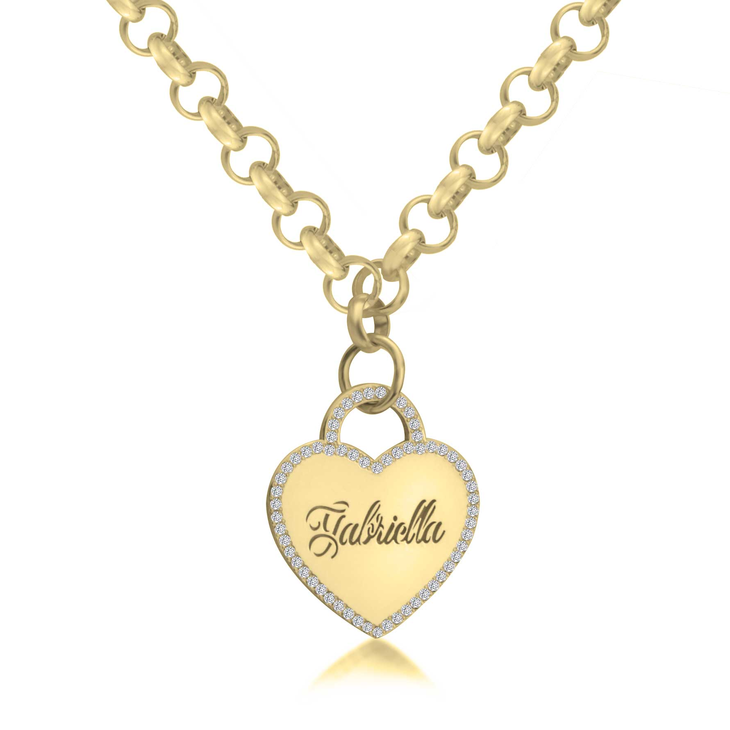 Engraved Heart Necklace with Cubic Zirconia