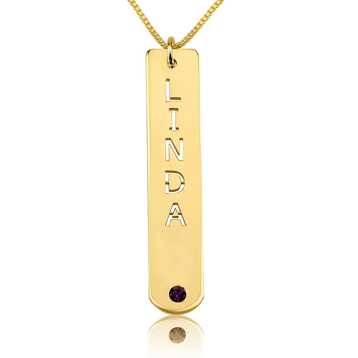 Vertical Bar Necklace with Birthstone