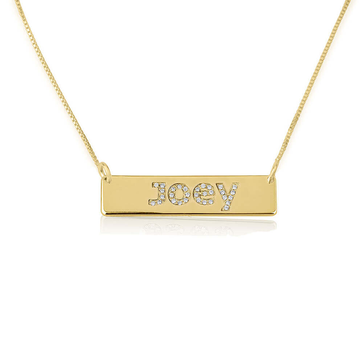 Name Bar Necklace with Cubic Zirconia