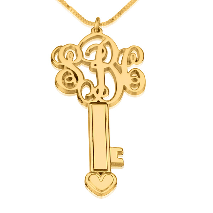 3 Initial Key Monogram Necklace