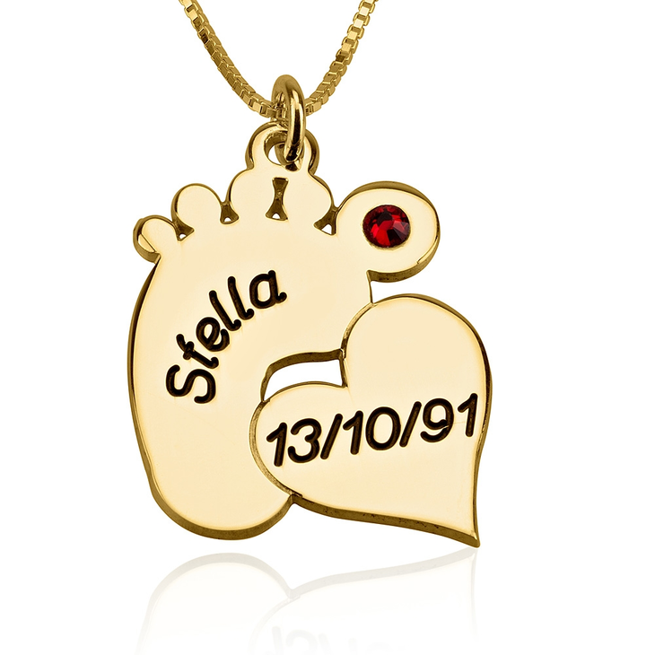 Engraved Footprint Necklace With Heart