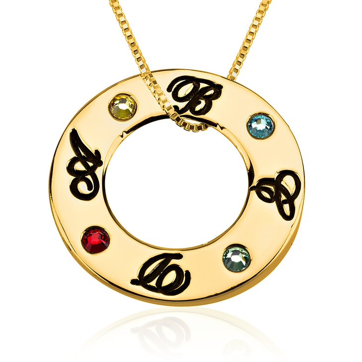 Family Initials Birthstone Necklace