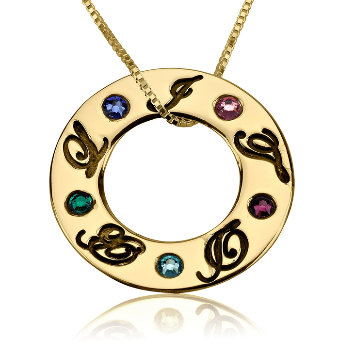 Family Initials Birthstone Necklace