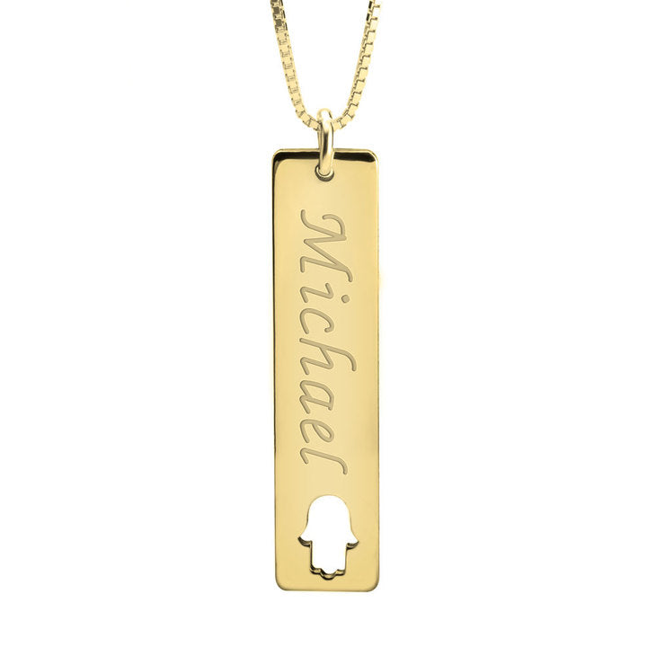 Vertical Name Bar Necklace With Symbol