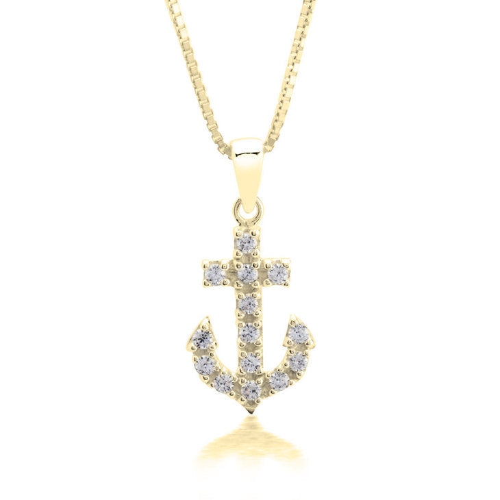 Anchor Pendant Necklace With Cubic Zirconia