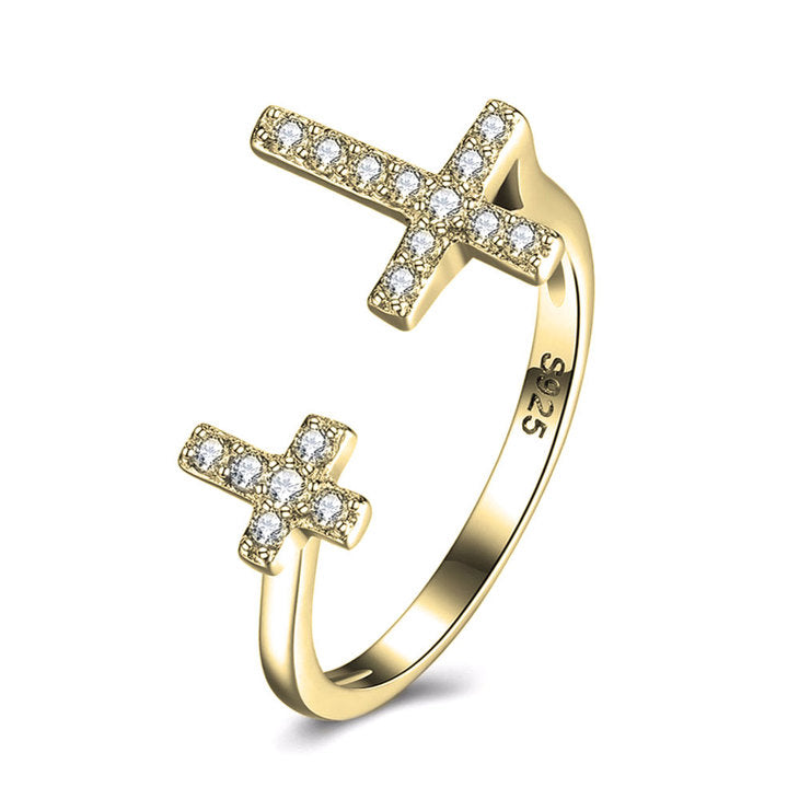 Double Cross Ring With Cubic Zirconia