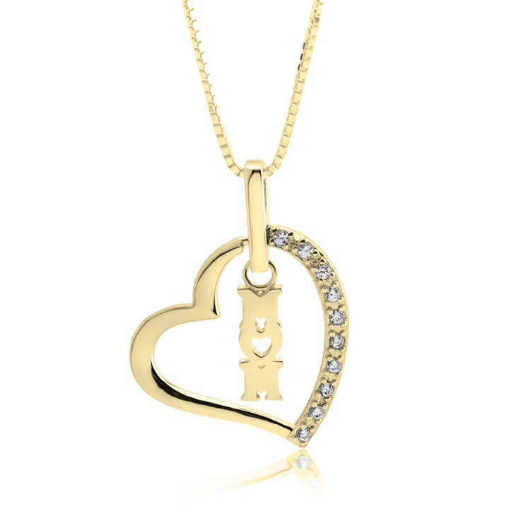 Mom Heart Necklace with Cubic Zirconia