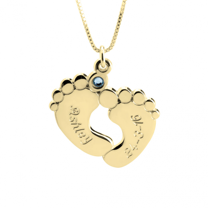 Engraved Baby feet with birthstone