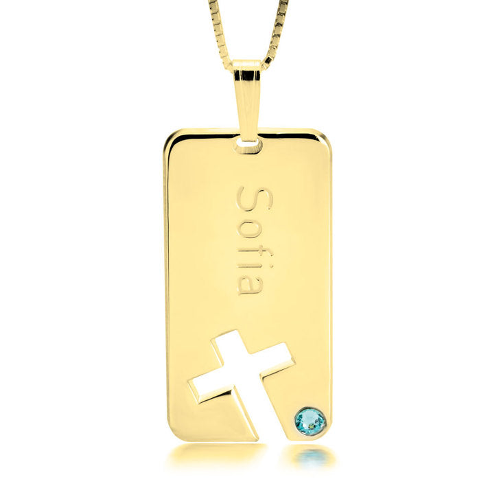 Personalized Birthstone Cross Bar Name Necklace