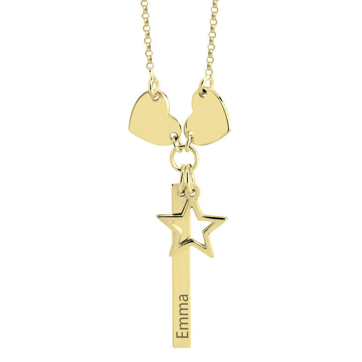 Vertical Bar Necklace with Hearts