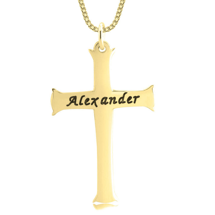 Engraved Unique Cross Necklace