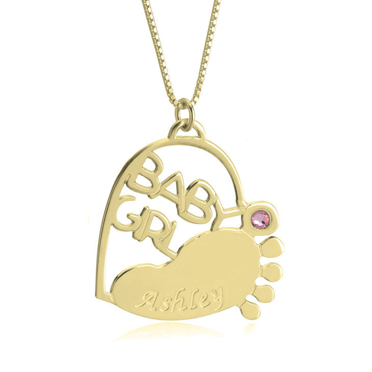 Baby Footprint Necklace with Birthstone