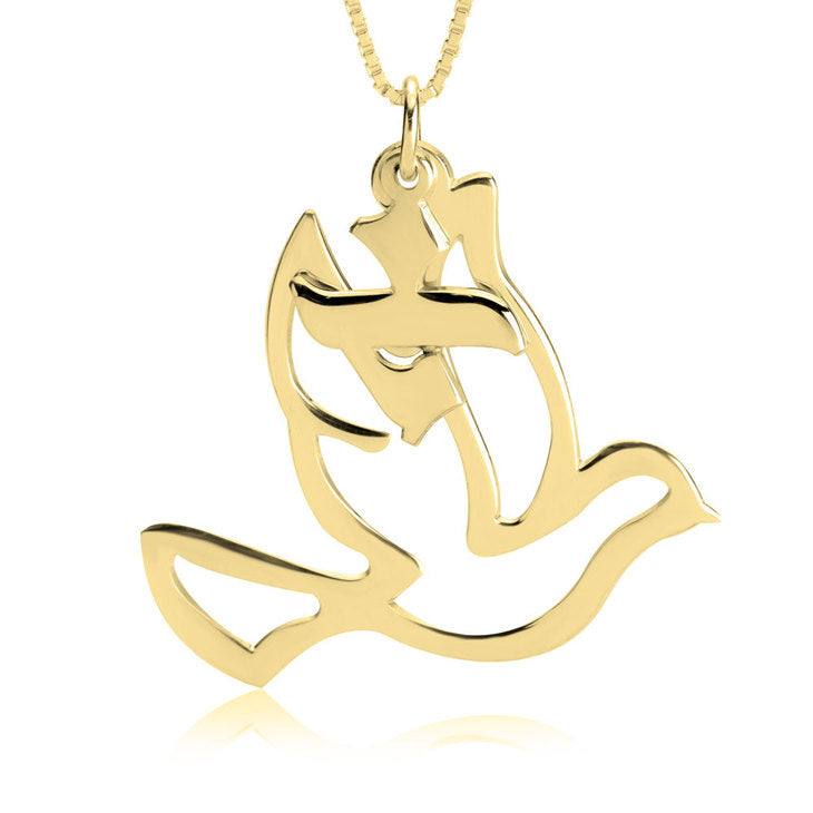 Hebrew Initial Dove Necklace