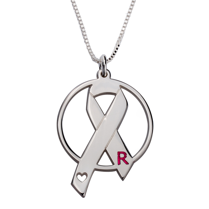 Initial Circle Breast Cancer Necklace