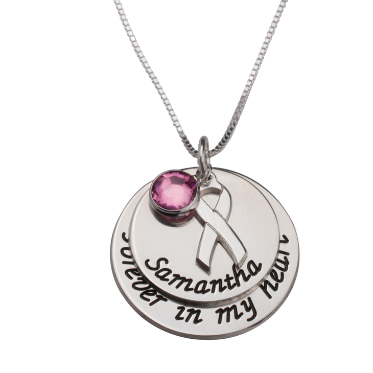 Pink Swarovski Breast Cancer Necklace with Engraved Name