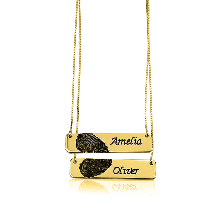 Fingerprint Couple Bar Necklaces in Gold Plating