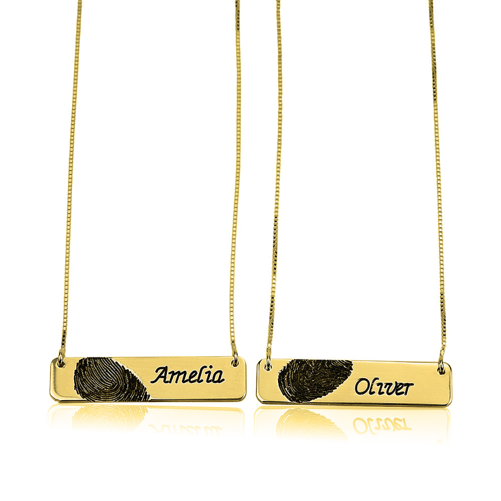 Fingerprint Couple Bar Necklaces in Gold Plating