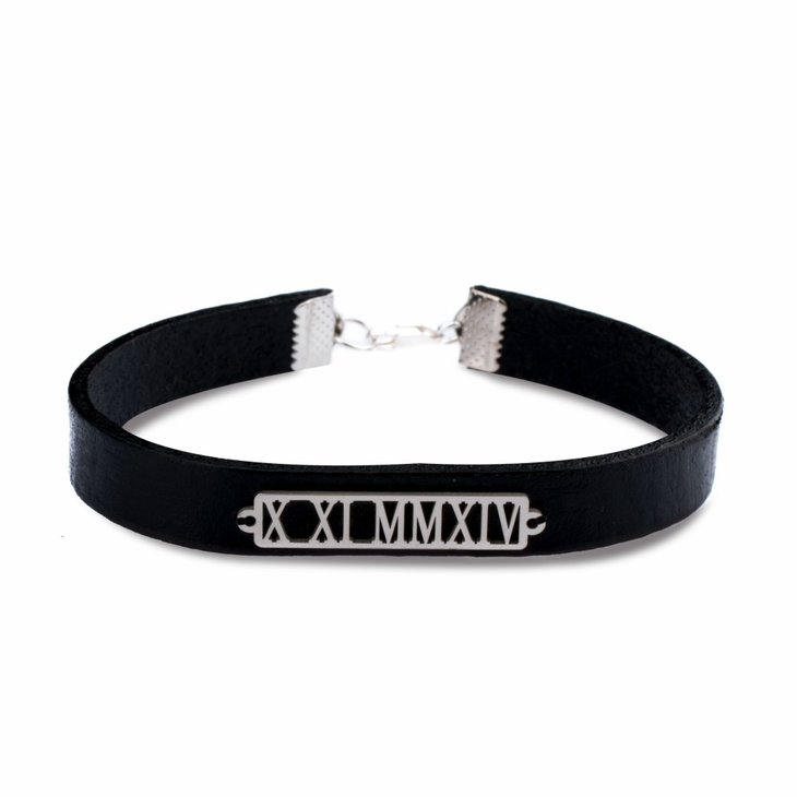 Personalized Cut Out Roman Numeral Leather Bracelet