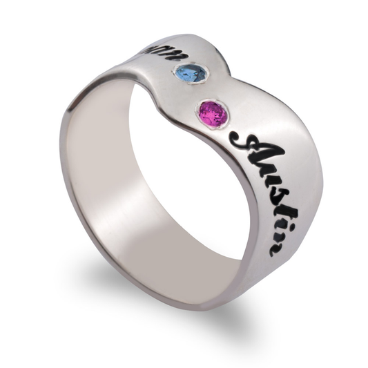 Birthstone Ring with Two Engraved Names