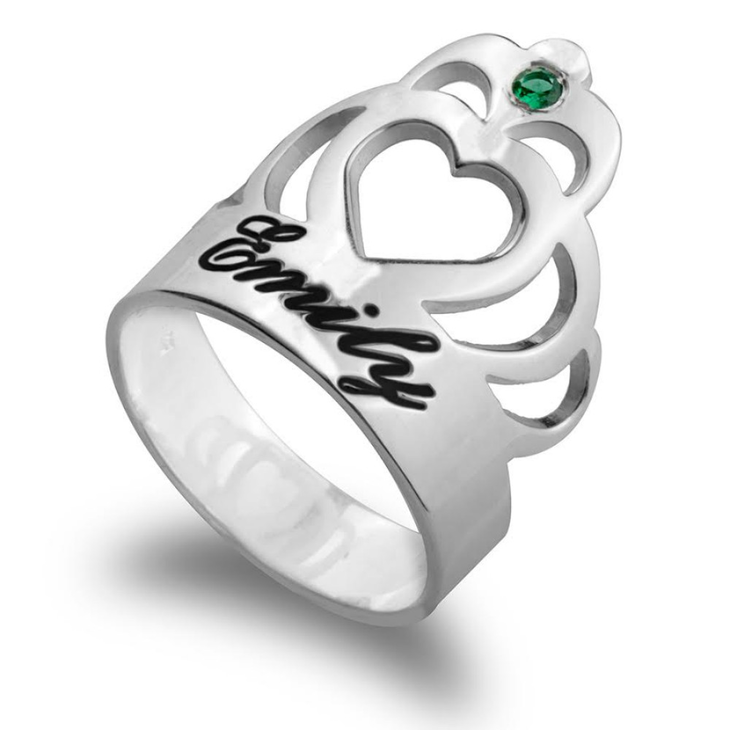 Crown Ring with Name and Birthstone
