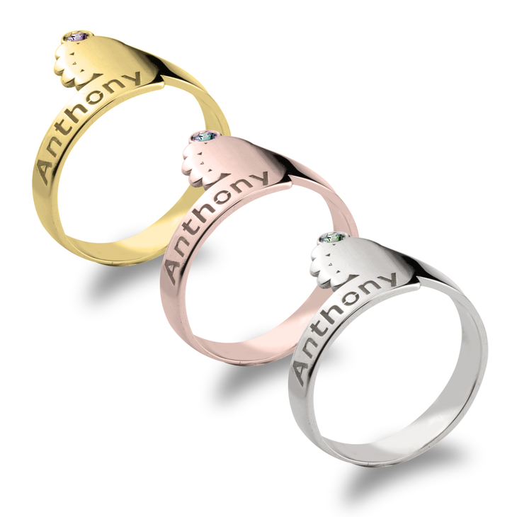 Baby Feet Ring with Birthstone