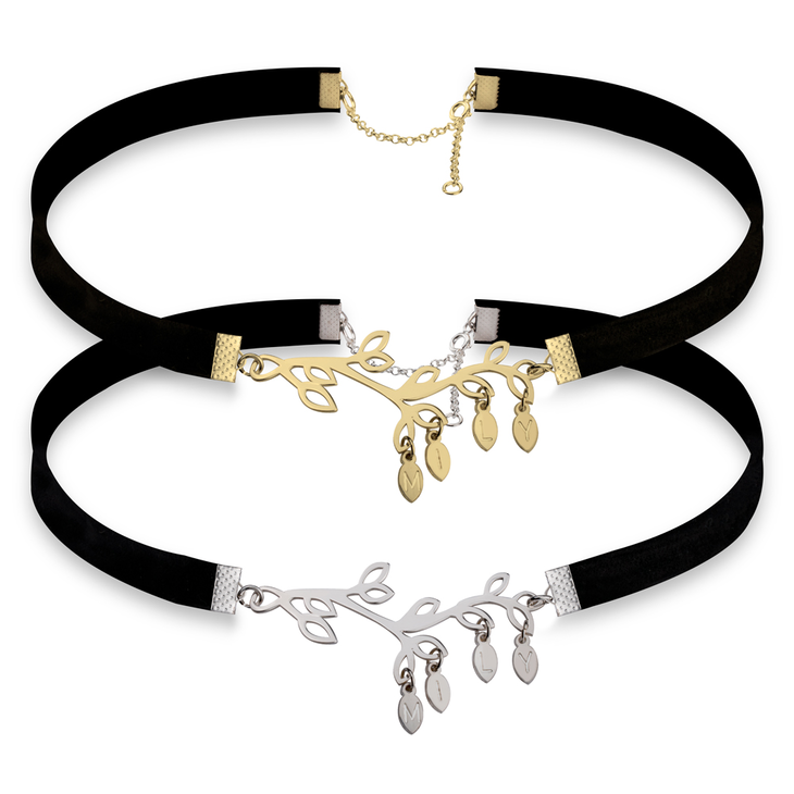 Family Tree Split Choker with Initials on Leaves