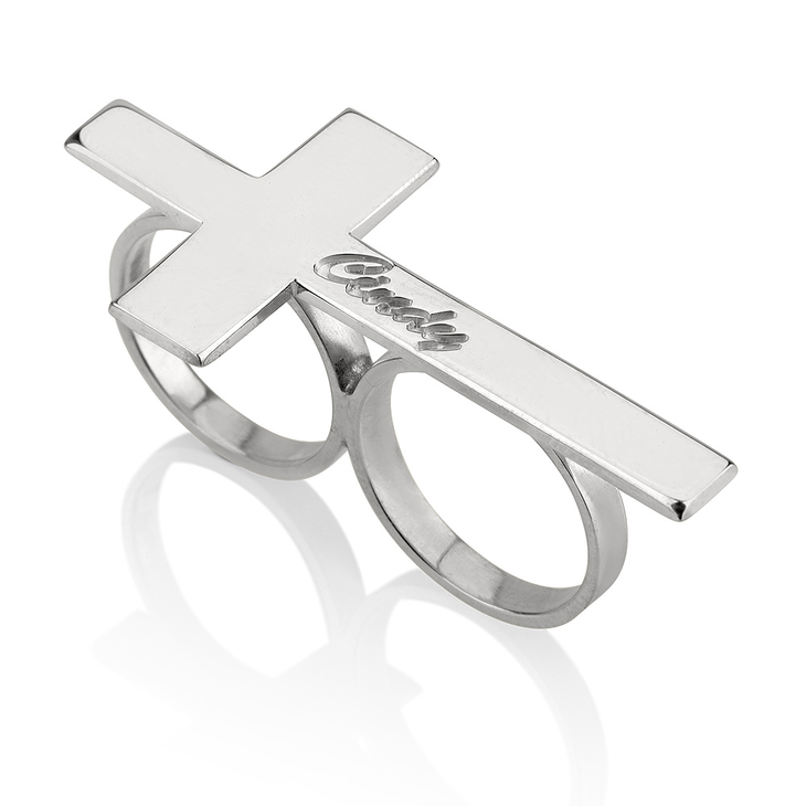 Double Finger Cross Name Ring