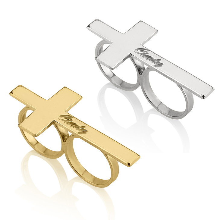 Double Finger Cross Name Ring