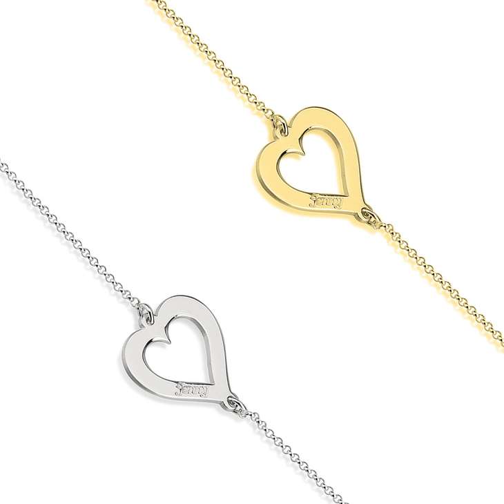 Cut Out Heart Engraved Bracelet