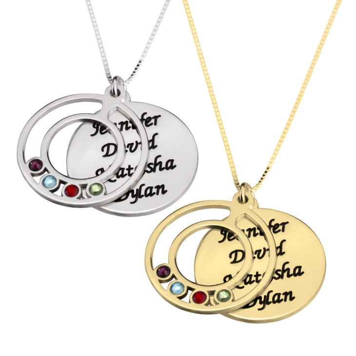 Engraved Name and Birthstone Mothers Necklace