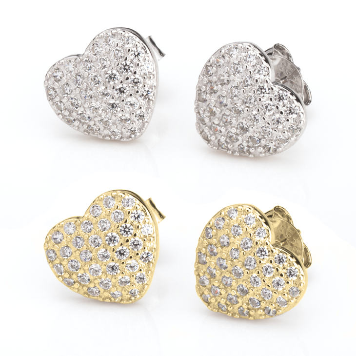 Cubic Zirconia Heart Earring Studs