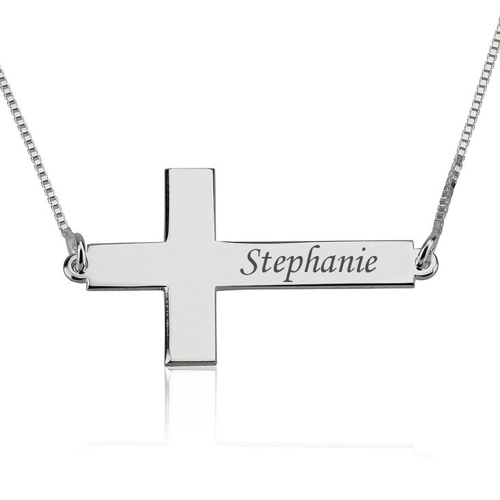 Sideways Cross Name Necklace