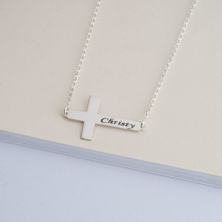 Sideways Cross Name Necklace
