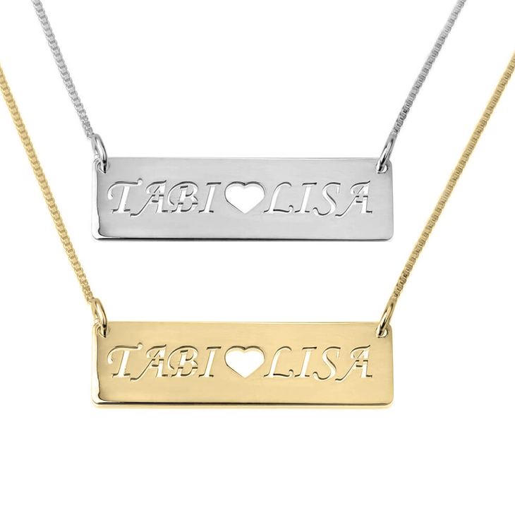 Bar Necklace With Two Cut Out Names