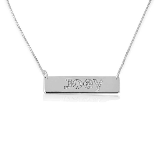 Name Bar Necklace with Cubic Zirconia