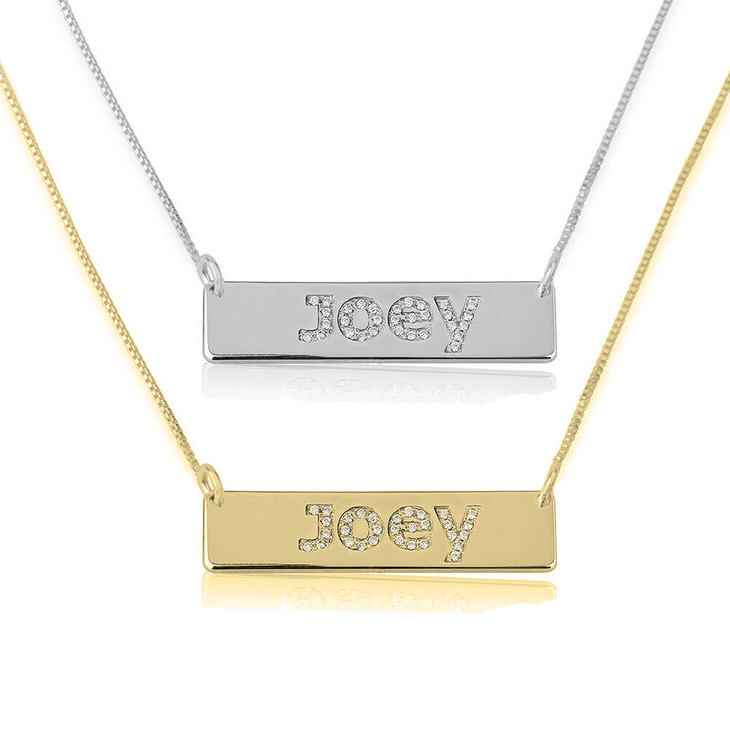 Name Bar Necklace with Cubic Zirconia