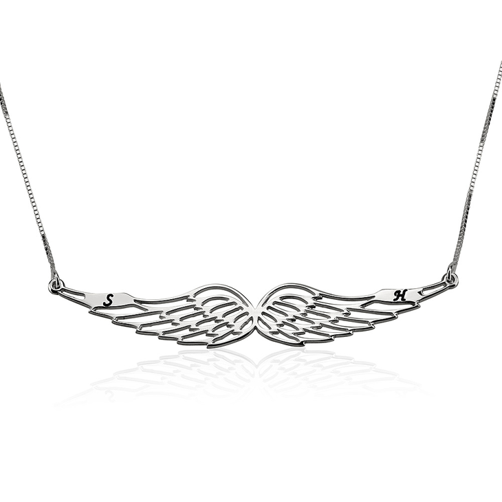 Angel Wing Necklace with Initials