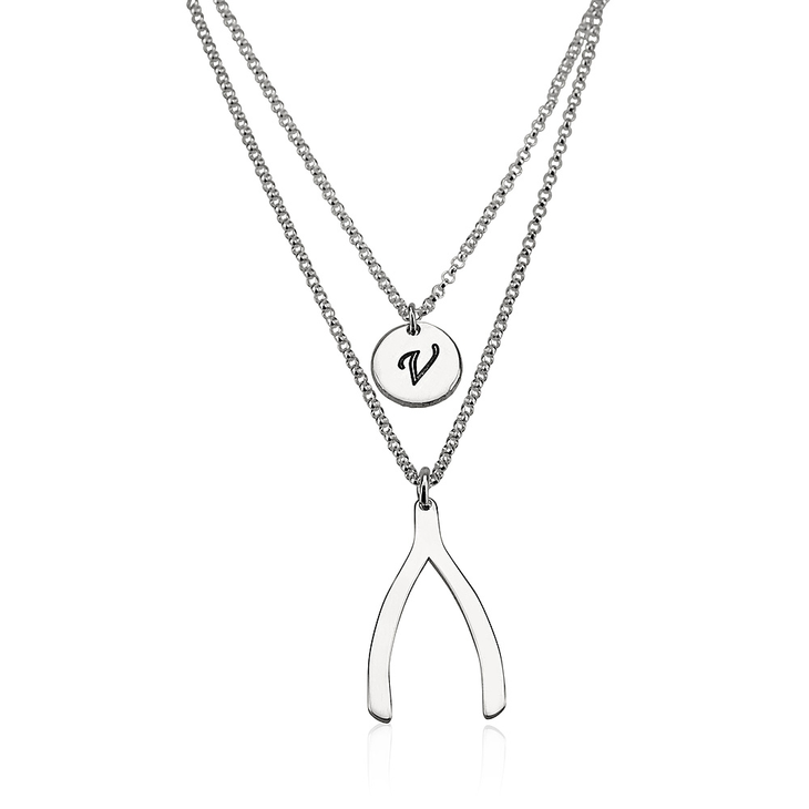 Initial Wishbone Layered Necklace