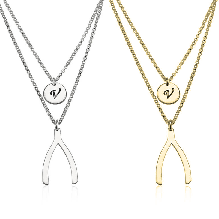 Initial Wishbone Layered Necklace