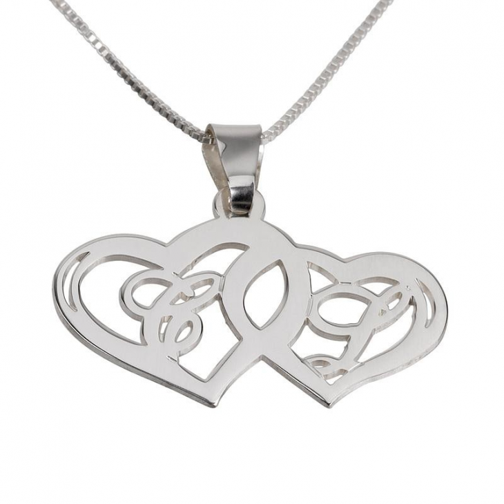 Initials Necklace With Two Hearts
