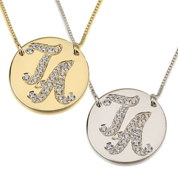 Initial Disc Necklace with Cubic Zirconia