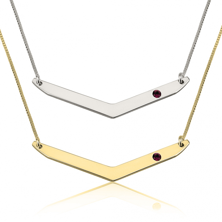 Chevron Necklace with Birthstone