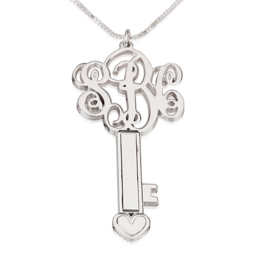 3 Initial Key Monogram Necklace