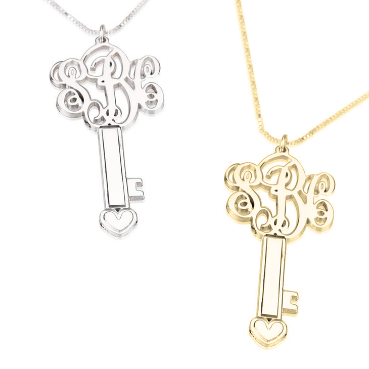 3 Initial Key Monogram Necklace