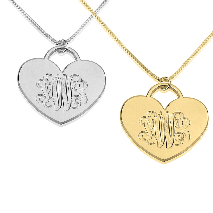 Engraved Heart Monogram Necklace