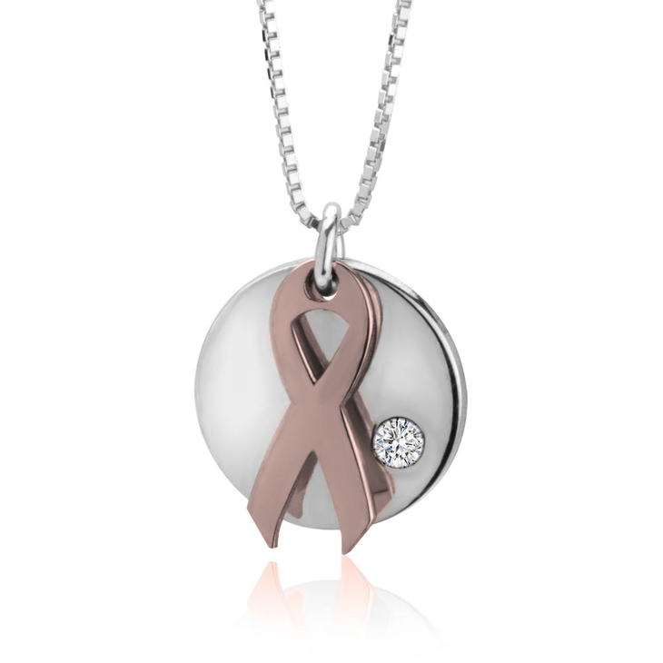 Breast Cancer Ribbon Necklace with Swarovski