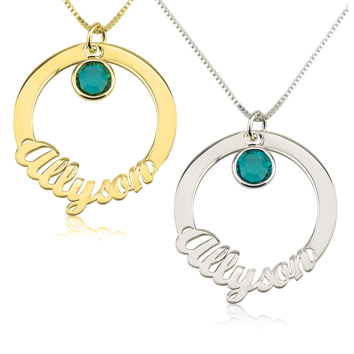 Circle Name Necklace with Swarovski